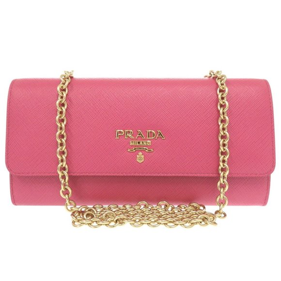 Prada 1DH002 Saffiano Leather Pink PEONIA Chain Wallet Long 1625PRADA - Picture 2 of 8